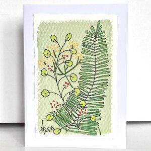 Green Leaves Original Acrylic Painting 5x7in Blank Greeting Card and Envelope